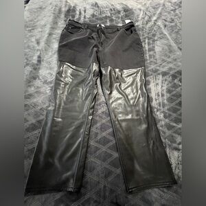 New ABERCROMBIE ‘90s Straight Ultra Rise Jeans Denim/Faux Leather Sz 37x24R